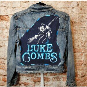 Upcycled Luke Combs Band Tee Denim Jean Jacket, size small